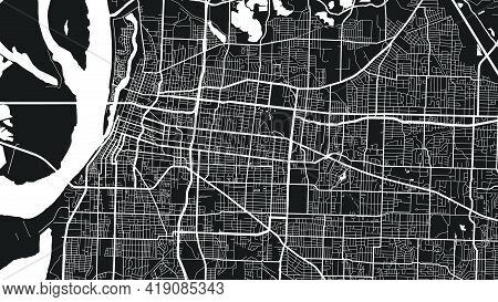 Black And White Memphis City Area Vector Background Map, Streets And Water Cartography Illustration.