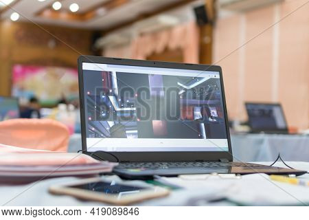 Webinar Elearning Of Teacher Meeting Learning Online On Application With Group Videoconference On La