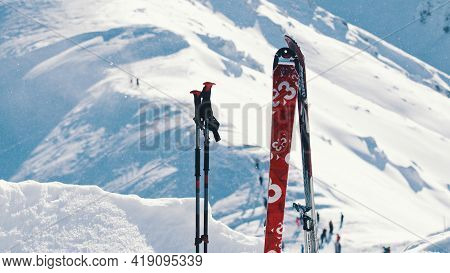 Kasprowy Wierch, Poland 28.01.2021 - Ski-boards And Ski Poles On A Snow-covered Landscape - Winter S
