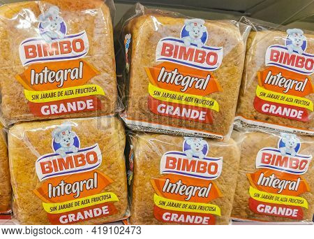 Bimbo Toast Integral Bread Packaging In The Supermarket In Mexico.