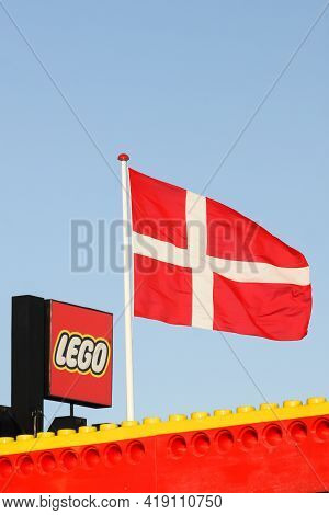 Billund, Denmark - November 12, 2015: Lego Logo On A Building. Lego Is A Line Of Plastic Constructio