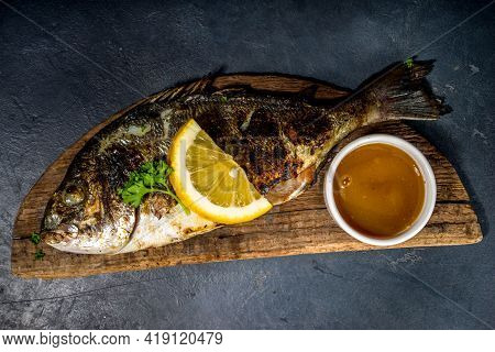 Grilled Fish With Spices And Lemon, Bbq Keto Diet Fod Concept