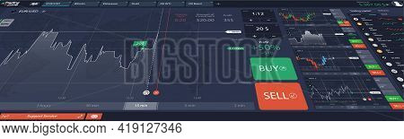Horizontal Banner Stock Market Or Forex Trading Platform. Dashboard With Online Trading, Investment,