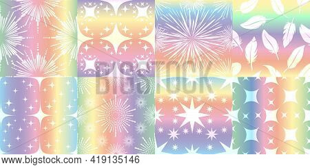 Holographic Metalized Patterns. Halographic Texture Vector Gradients With Elegant Patterns Set, Lumi