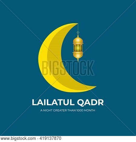 A Vector Of Crescent Moon With Golden Lantern And Lailatul Qadr Word. Lailatul Qadr Translation For 