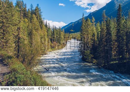 Beautiful Mountain River. Blue Kucherla River In Belukha National Park, Altai Mountains, Siberia, Ru