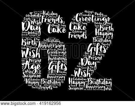 Happy 62nd Birthday Word Cloud, Holiday Concept Background