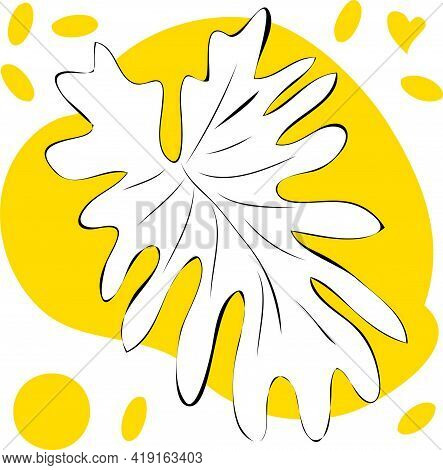 Vector Illustration Silhouette Of An Exotic Leaf With Yellow Abstract Spots On A White Background