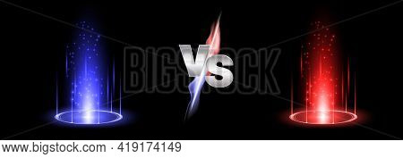 Versus Fire Battle With Hologram Podium, Magic Portal. Mma Concept - Fight Night, Mma, Boxing, Wrest