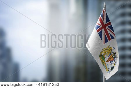 A Small Flag Of British Antarctic Territory On The Background Of A Blurred Background