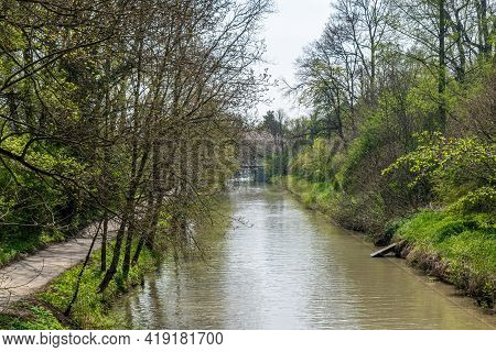 Straznice, Czech Republic - May 1, 2021, Baťa's Canal Technical Monument. Waterway, Picturesque Corn