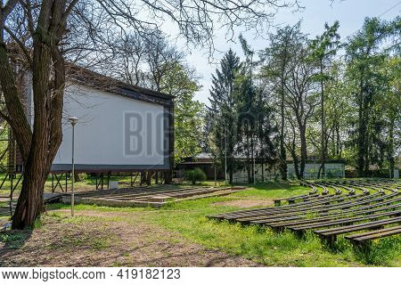 Straznice, Czech Republic - May 1, 2021, Summer Cinema, Amphitheater In The Park In Straznice In Sou