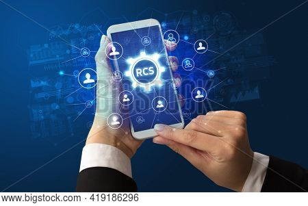 Hand using smartphone with technology concept