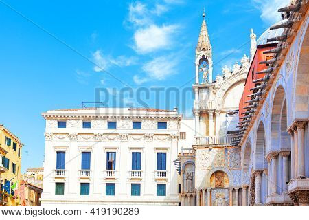 Side View Of  Saint Mark Basilica In Venice . Patriarchal Cathedral Basilica Of Saint Mark
