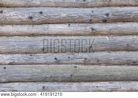 Texture, Structure Or Pattern Of Old Wood Or Timber Surface Of House, Hut Or Cottage Of Beams, Logs,