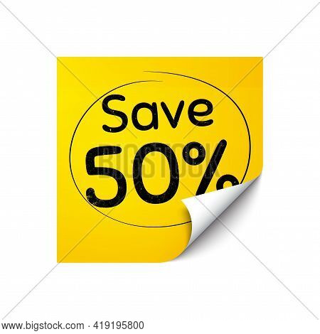 Save 50 Percent Off. Sticker Note With Offer Message. Sale Discount Offer Price Sign. Special Offer 