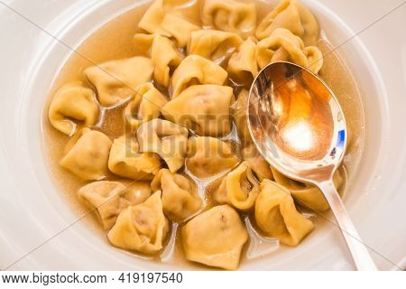 Tortellini In Brodo, Traditional Dish From Bologna, Italy, Pasta In Broth