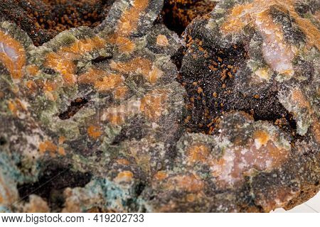Macro Stone Mineral Quartz With Chlorite On A White Background