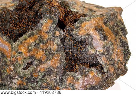 Macro Stone Mineral Quartz With Chlorite On A White Background