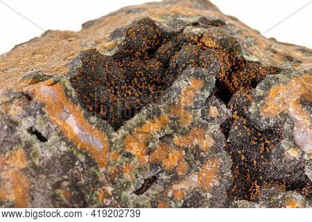 Macro Stone Mineral Quartz With Chlorite On A White Background Close Up
