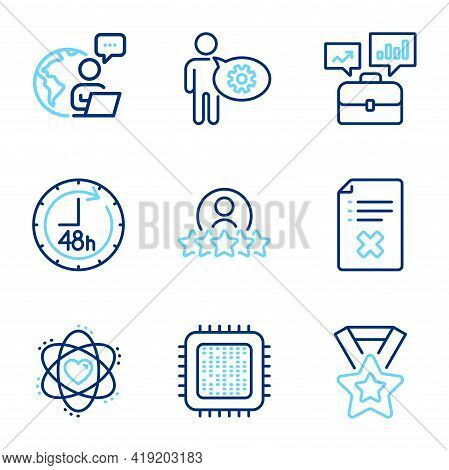 Business Icons Set. Included Icon As Winner Ribbon, 48 Hours, Cogwheel Signs. Business Portfolio, Hu