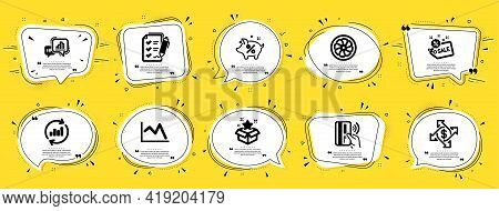 Finance Icons Set. Speech Bubble Offer Banners. Yellow Coupon Badge. Included Icon As Graph Chart, C