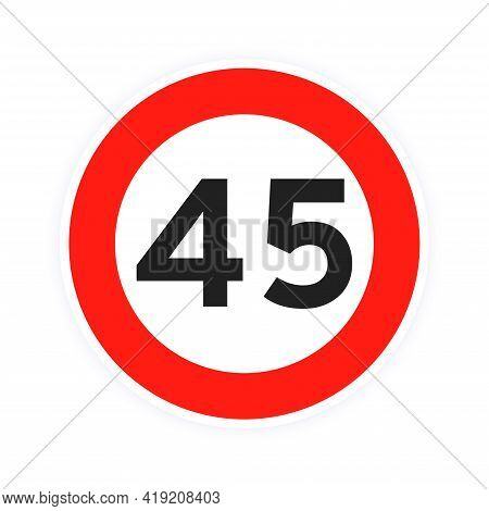 Speed Limit 45 Round Road Traffic Icon Sign Flat Style Design Vector Illustration Isolated On White 