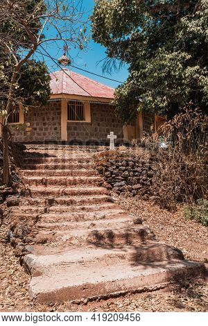 Stairs To Entos Eyesu Unesco Monastery Situated On Small Island On Lake Tana Near Bahir Dar. Ethiopi