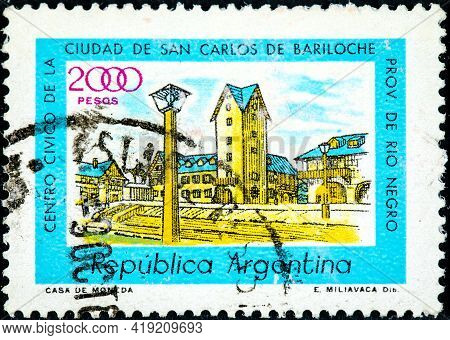 Argentina - Circa 1977: A Stamp Printed In Argentina Shows Civic Centre, Bariloche, Circa 1977