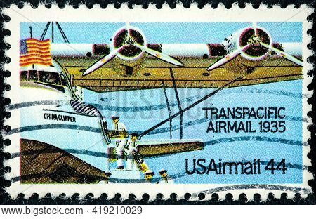 United States - Circa 1985: Stamp Printed In United States (usa), Shows Airplane China Clipper, From