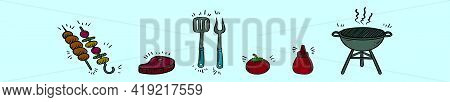 Set Of Brochette Food Cartoon Icon Design Template With Various Models. Modern Vector Illustration I