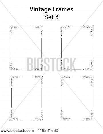 Set Of 4 Nice Retro Ornate Frames With Corner Flourishes, Collection Of Exclusive Rectangle Vignette