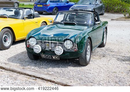 Corwen, Wales, Uk - April 29 2021: Triumph Tr4 Convertible A Classic British Two Seat Sports Car Or 