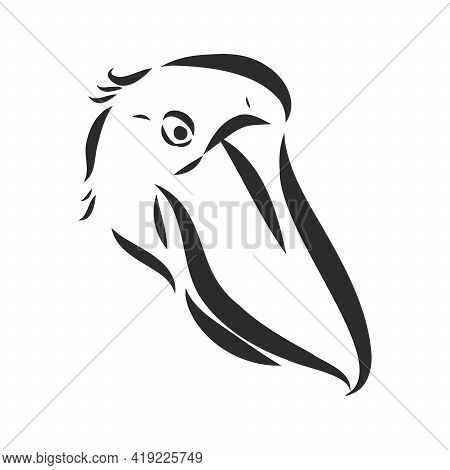 Hand Drawn Sketch Style Shoebill. Vector Illustration Isolated On White Background.
