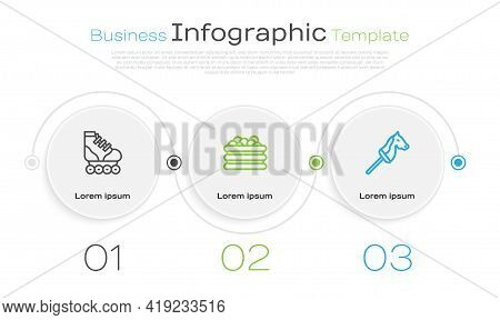 Set Line Roller Skate, Pool With Balls And Toy Horse. Business Infographic Template. Vector