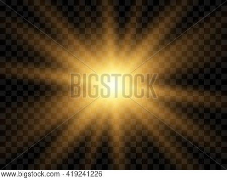 Sunlight On A Transparent Background. Isolated Yellow Rays Of Light. Vector Illustration