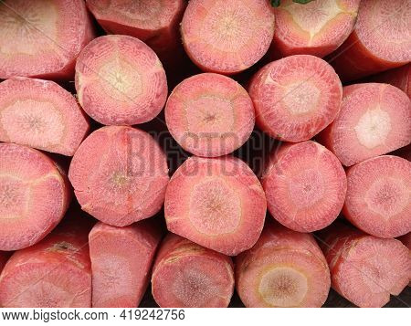 Close Up Of Fresh Cutting Red Carrots