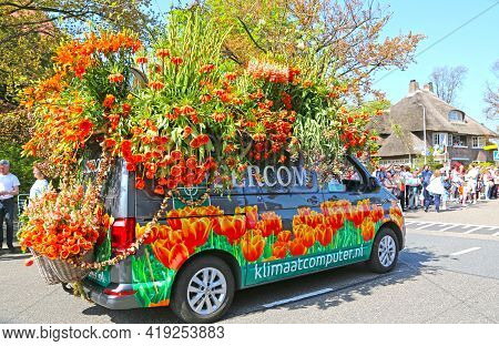 Sassenheim, Netherlands - April 21, 2018: 100 Years Bloemencorso Bollenstreek Flower Parade Traditio