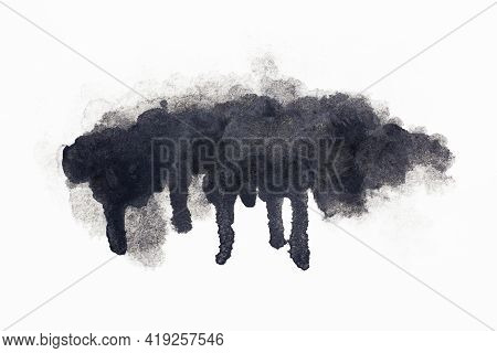 A Black Wate-rcolor Spot. A Blot Of Paint On A White Background