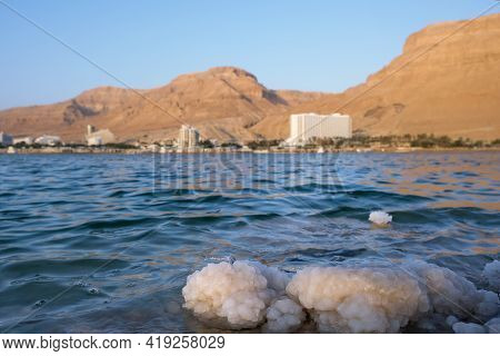 Hotels And Salt Crystals On The Shore Of The Dead Sea