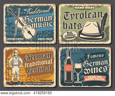 Germany Travel Landmarks And Culture Retro Posters, Vector Germany Tourism. Oktoberfest Traditional 