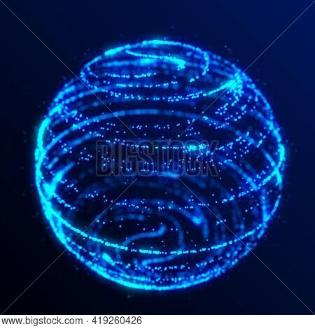 Abstract 3d Sphere. Sphere With Twist Lines. Glowing Lines Twisting Logo Design. Outer Space Object.