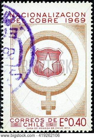 Chile - Circa 1970: Canceled Postage Stamp Printed By Chile, That Shows Series Dedicated To The Nati