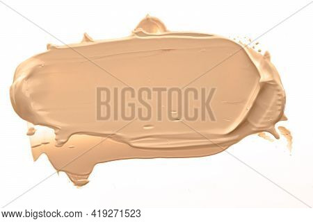Beige Beauty Cosmetic Texture Isolated On White Background, Smudged Makeup Emulsion Cream Smear Or F