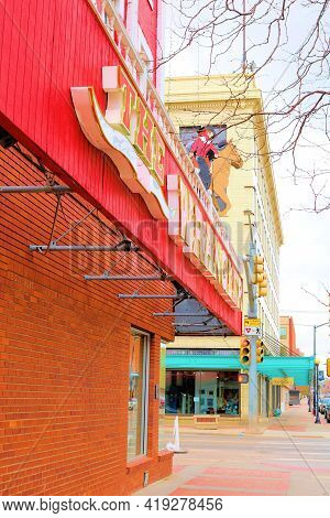 April 26, 2021 In Cheyenne, Wy:  Vintage Buildings With Retail Stores And Restaurants Including The 