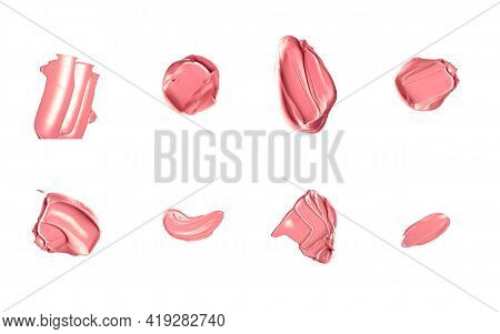 Coral Beauty Cosmetic Texture Isolated On White Background, Smudged Makeup Emulsion Cream Smear Or F