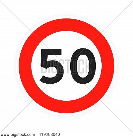 Speed Limit 50 Round Road Traffic Icon Sign Flat Style Design Vector Illustration Isolated On White 