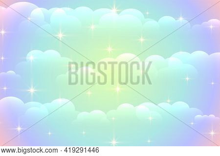 Vibrant Clouds Background With Shiny Stars Vector Template Design