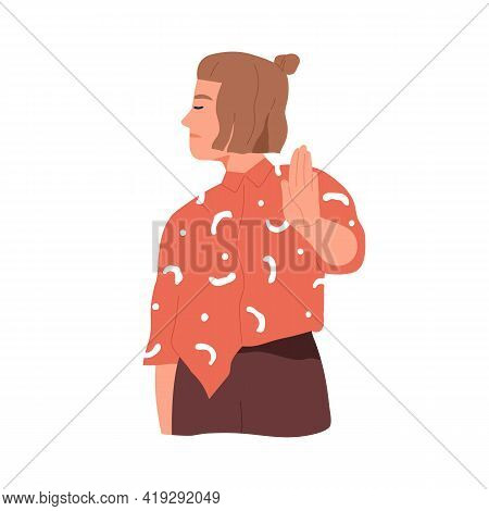 Mute Communication Of Woman Ignoring Smb, Saying No, Showing Denial Or Rejection Sign, Gesturing Sto