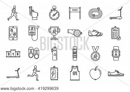 Running Trail Icons Set. Outline Set Of Running Trail Vector Icons For Web Design Isolated On White 